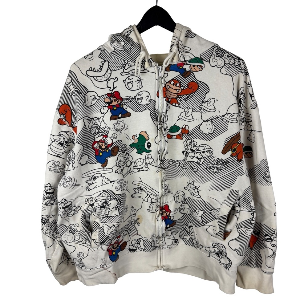 Mens Y2K Super Mario Bros 3 All Over Print Gaming Promo Nintendo Hoodie Size L